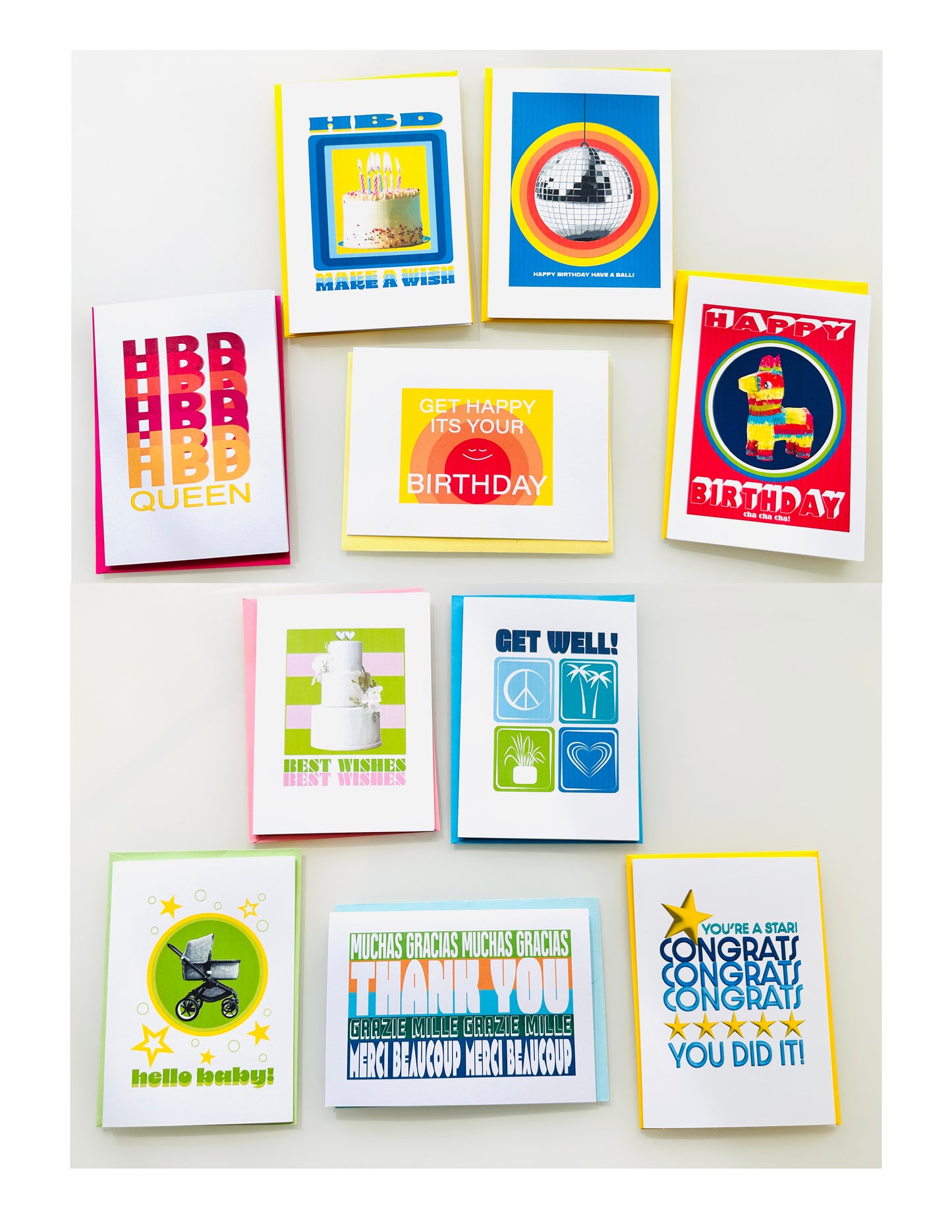 MULTI OCCASION Birthday Wedding New Baby SET of 10 cards Bold & Cheerful Celebrations