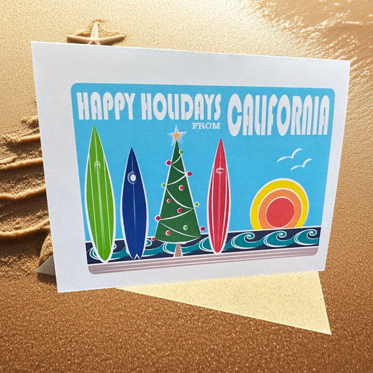 Happy Holidays from California SurfBoard Boxed Christmas set of 10