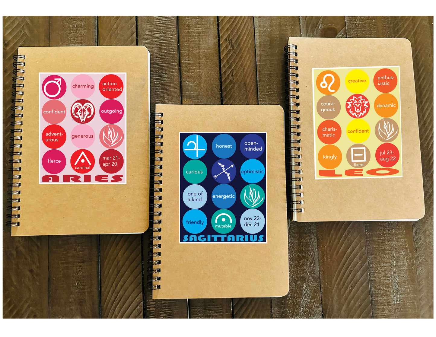 SAGITTARIUS Astrology Traits & Symbols Spiral Kraft A5 Notebook