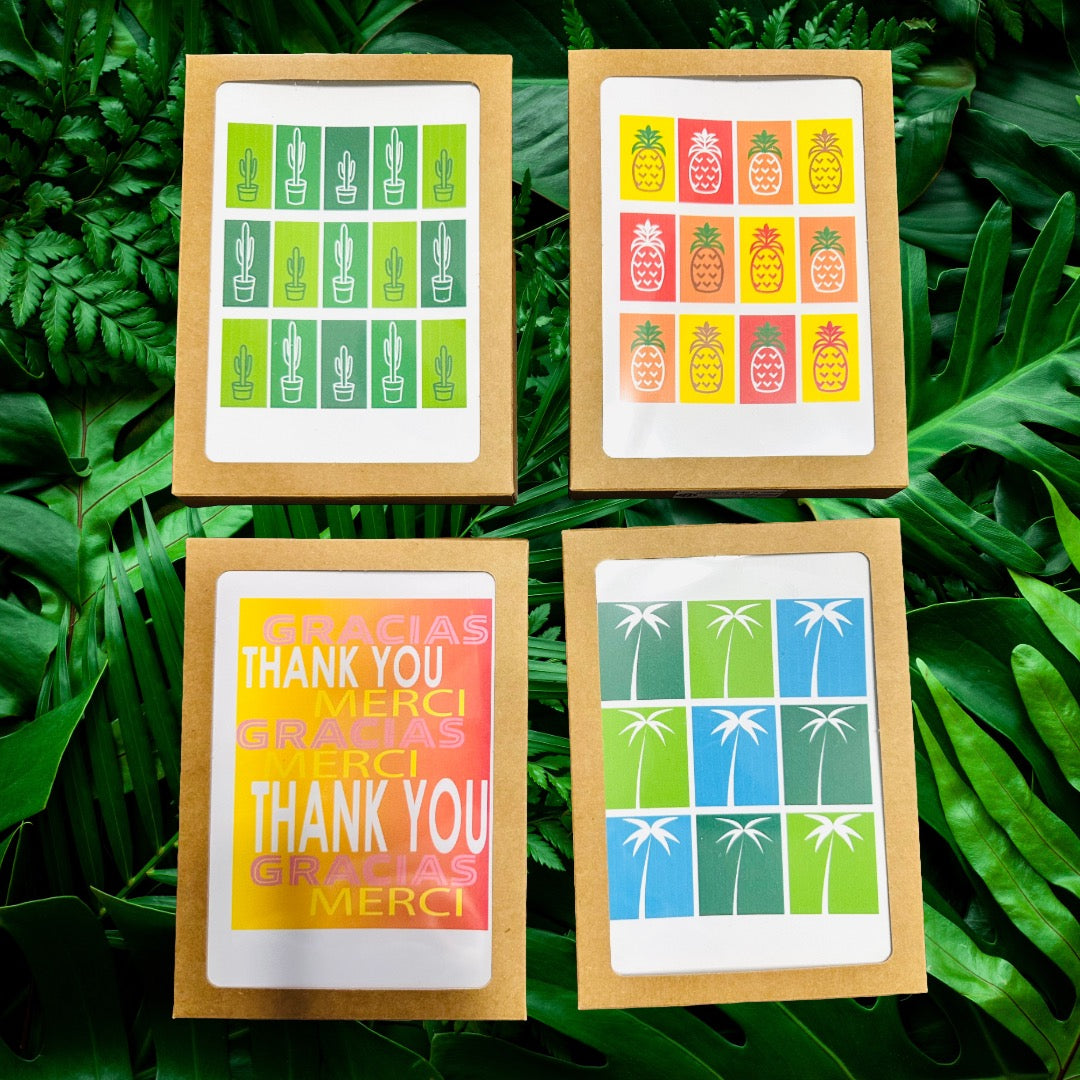 Green Multi color MANY CACTUS Saguaro Desert Plants 5x7 boxed note card set of 10