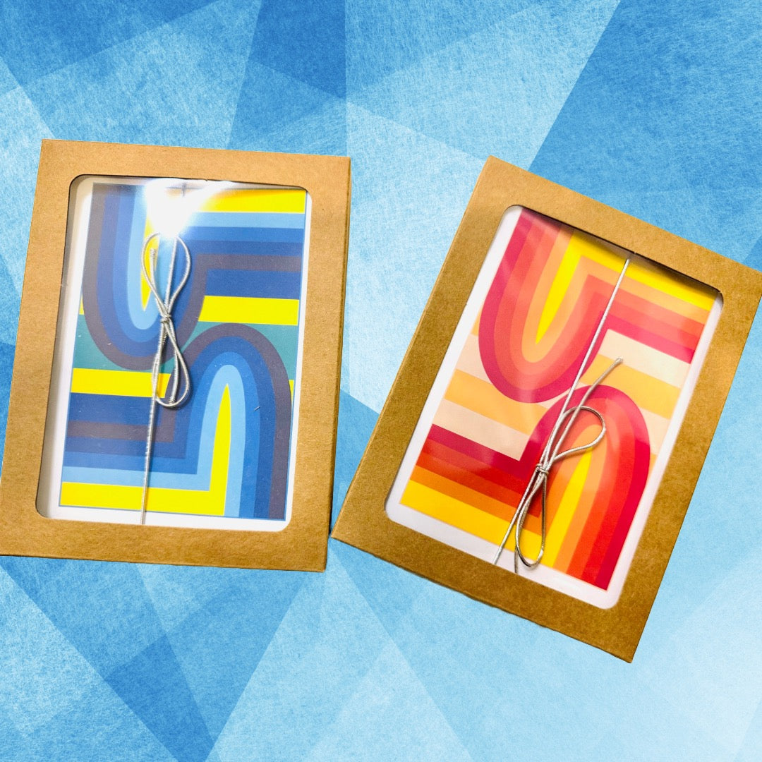 Red 70'S ARCH A2 Geometric boxed note card set of 10