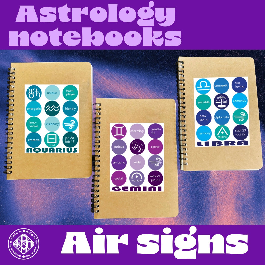AQUARIUS Astrology Traits & Symbols Spiral Kraft A5 Notebook