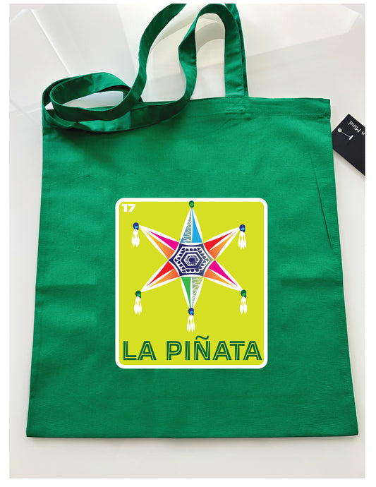 LA PINATA Mexican Loteria Tote Cotton Reusable Shopping, Pool or Beach bag