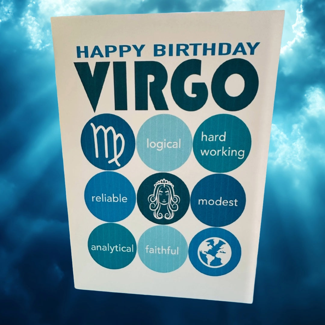 VIRGO HAPPY BIRTHDAY Modern Astrology Greeting Card with signs traits
