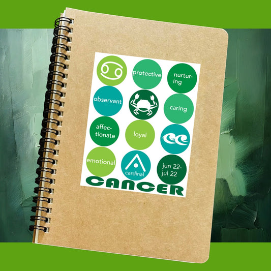 CANCER Astrology Traits & Symbols Spiral Kraft A5 Notebook