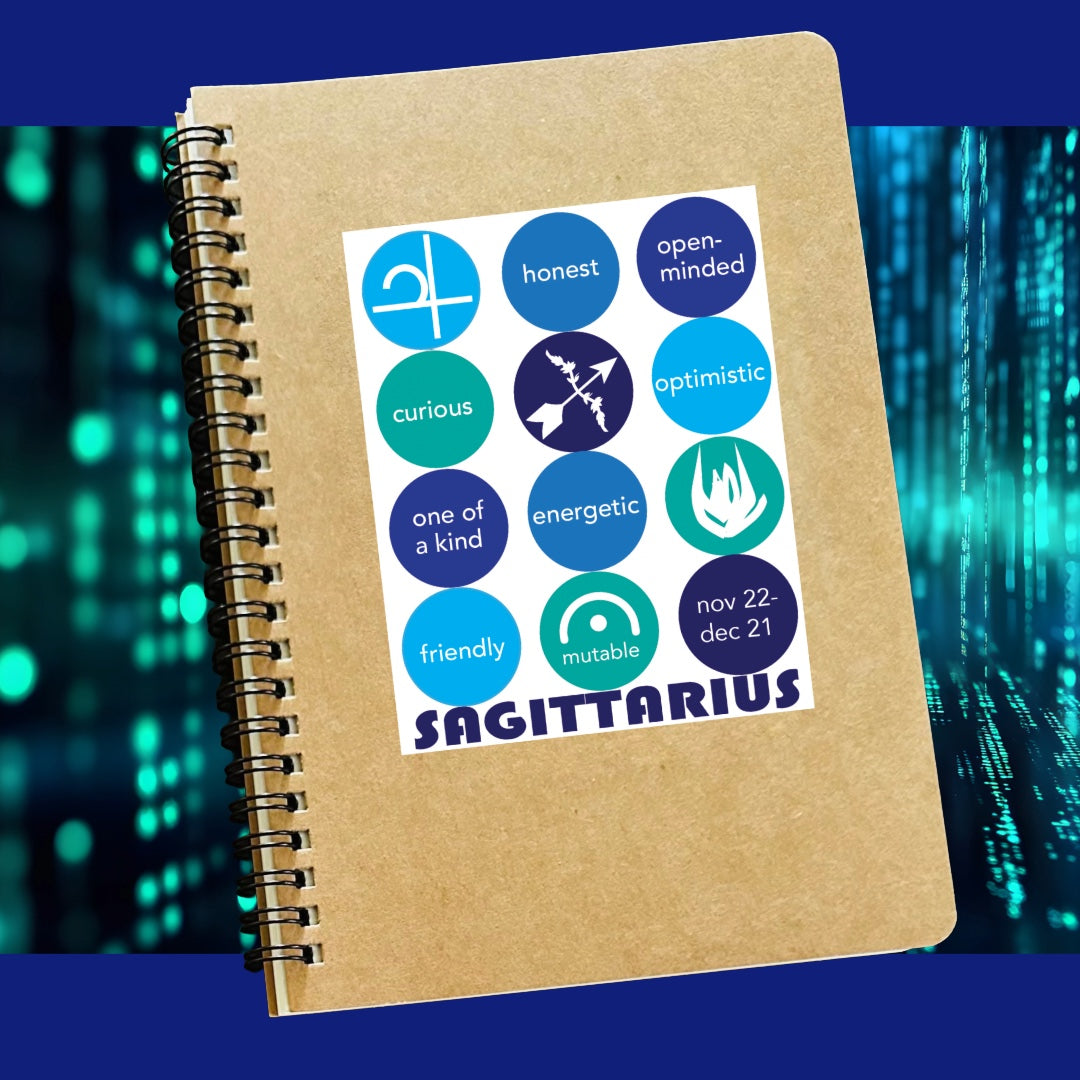 SAGITTARIUS Astrology Traits & Symbols Spiral Kraft A5 Notebook