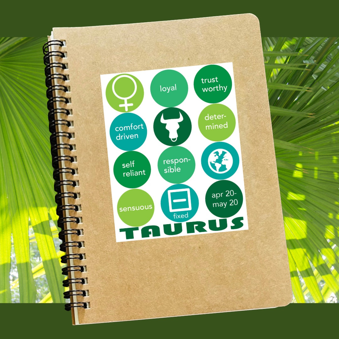TAURUS Astrology Traits & Symbols Spiral Kraft A5 Notebook