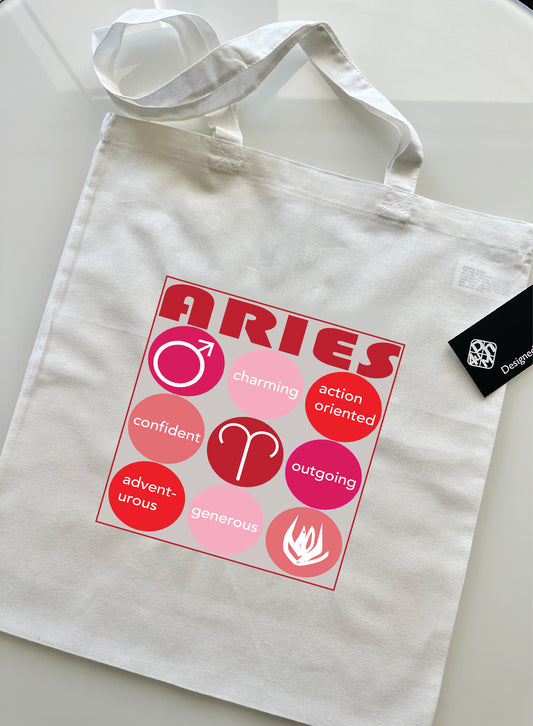 White ARIES Zodiac Unisex Cotton Reusable Tote Bag