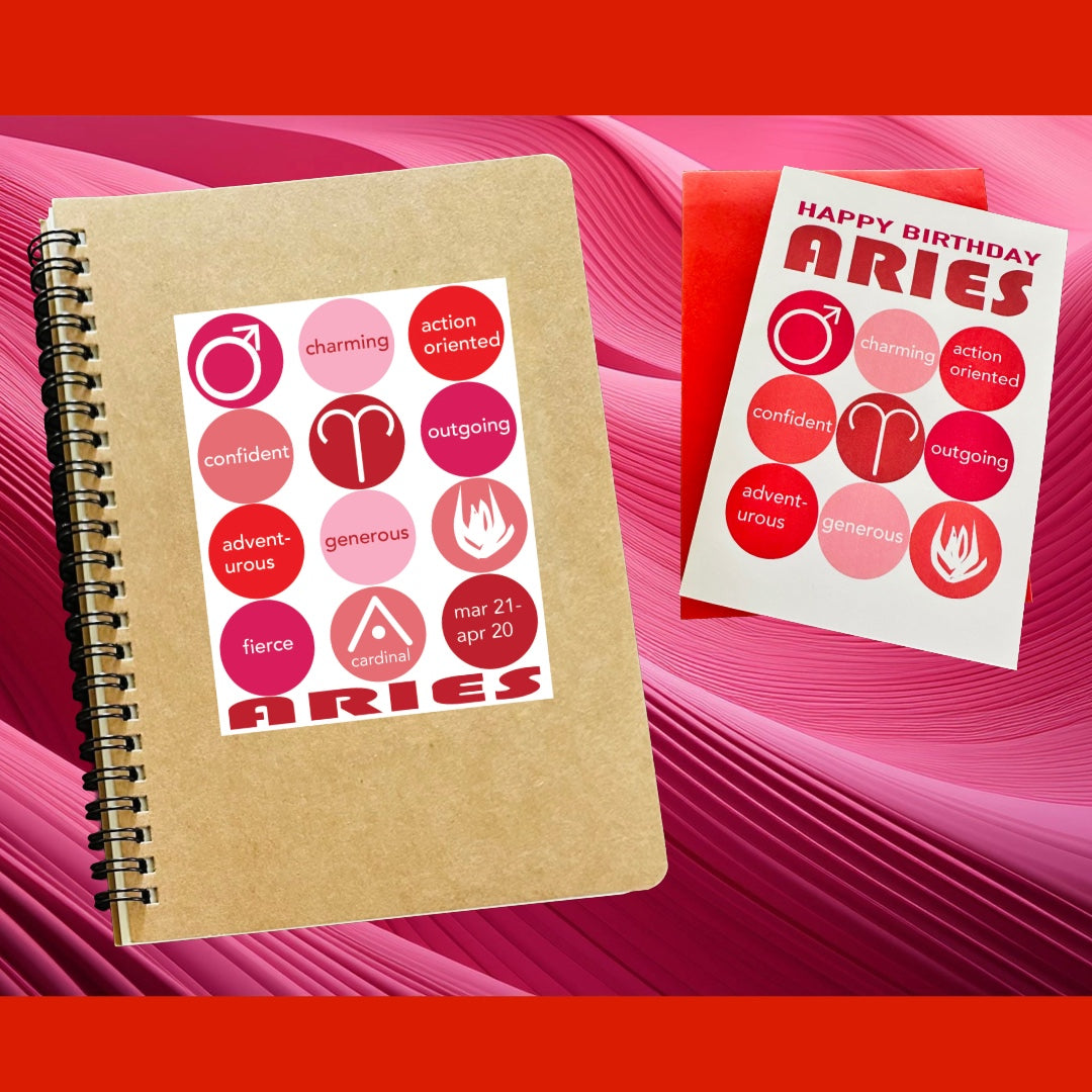 ARIES Astrology Traits & Symbols Spiral Kraft A5 Notebook