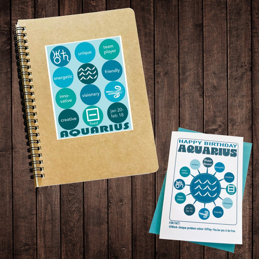 AQUARIUS Astrology Traits & Symbols Spiral Kraft A5 Notebook