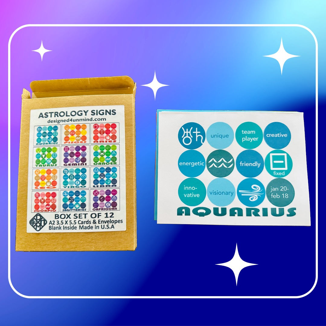ASTROLOGY SIGNS Note Cards A2 size Modern & Colorful Stationery Cards Boxed set of 12