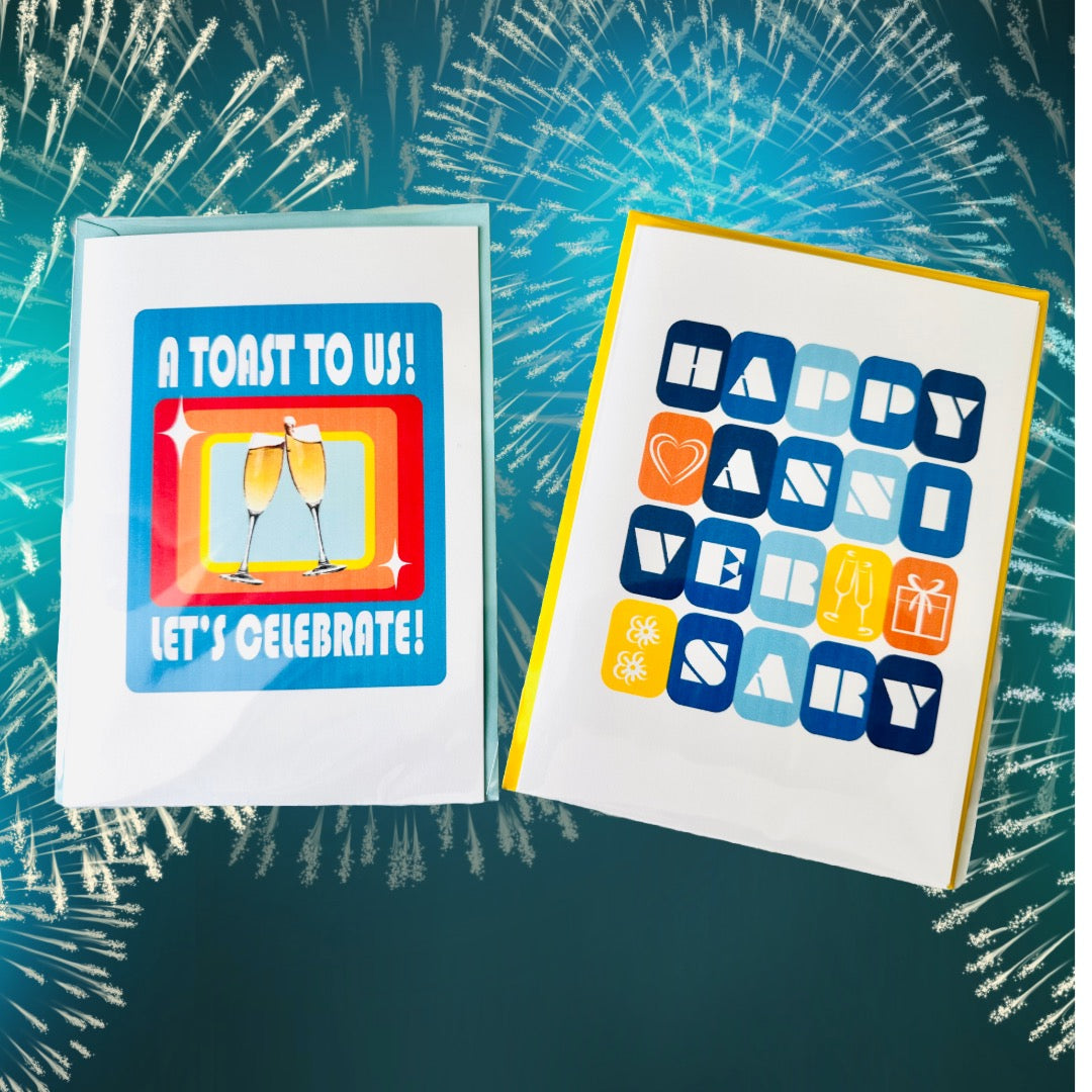 A Toast to us! Let's Celebrate! 5x7 Modern Happy Anniversary Greeting card