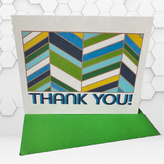 Green Chevon Thank you cards A2 size boxed note card set of 10