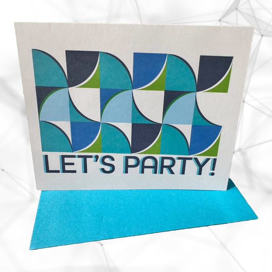Blue LETS PARTY Geometric Invitations A2 Boxed note card set of 10