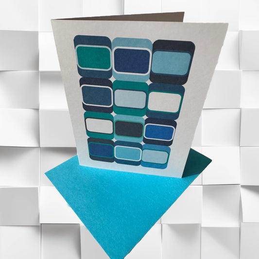 Blue SOFT SQUARES A2 5.5L X 4.25W Geometric boxed note card set of 10