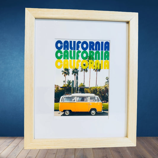 Vintage CALIFORNIA SURF BUS Framed Printed Artwork Home Decor