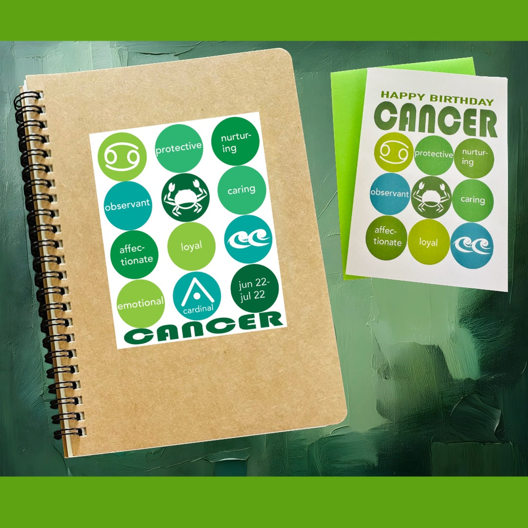 CANCER Astrology Traits & Symbols Spiral Kraft A5 Notebook