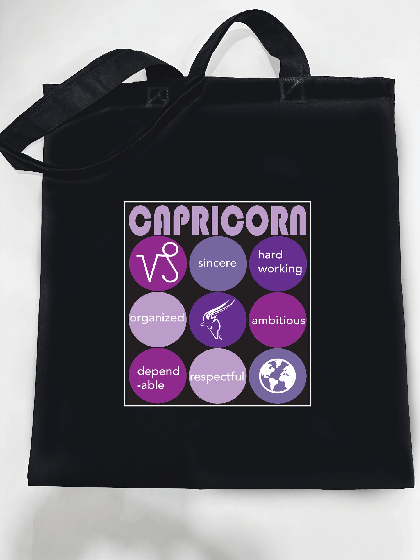 Black CAPRICORN Astrology Unisex Cotton Reusable Tote Bag