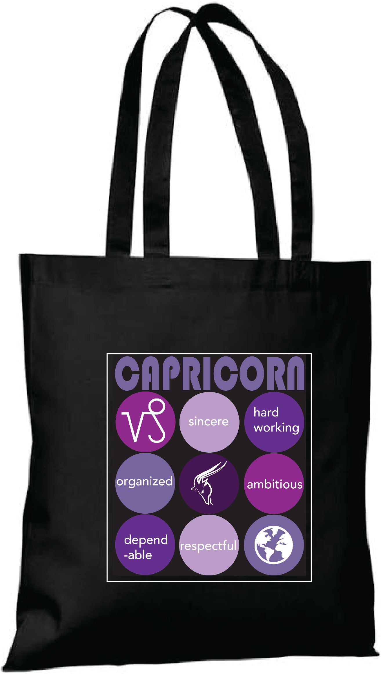 Black CAPRICORN Astrology Unisex Cotton Reusable Tote Bag