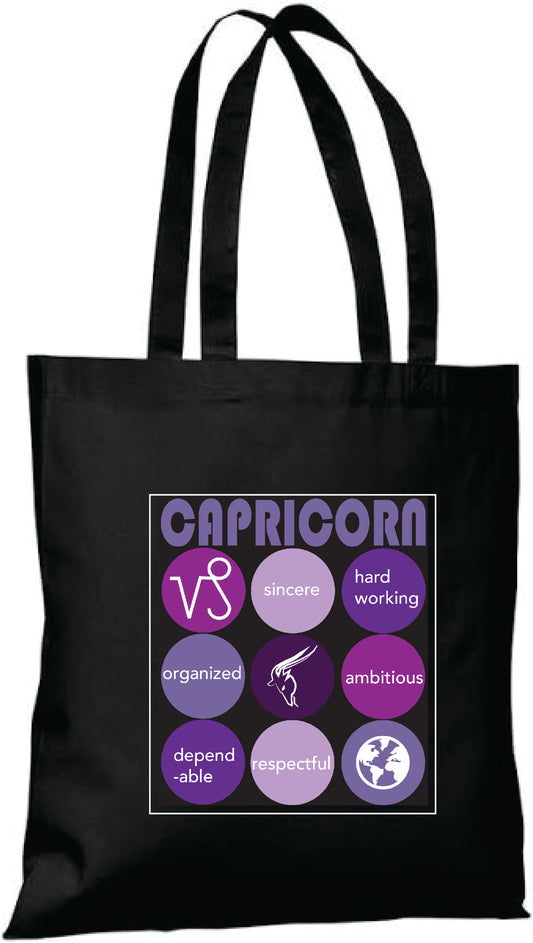Black CAPRICORN Astrology Unisex Cotton Reusable Tote Bag