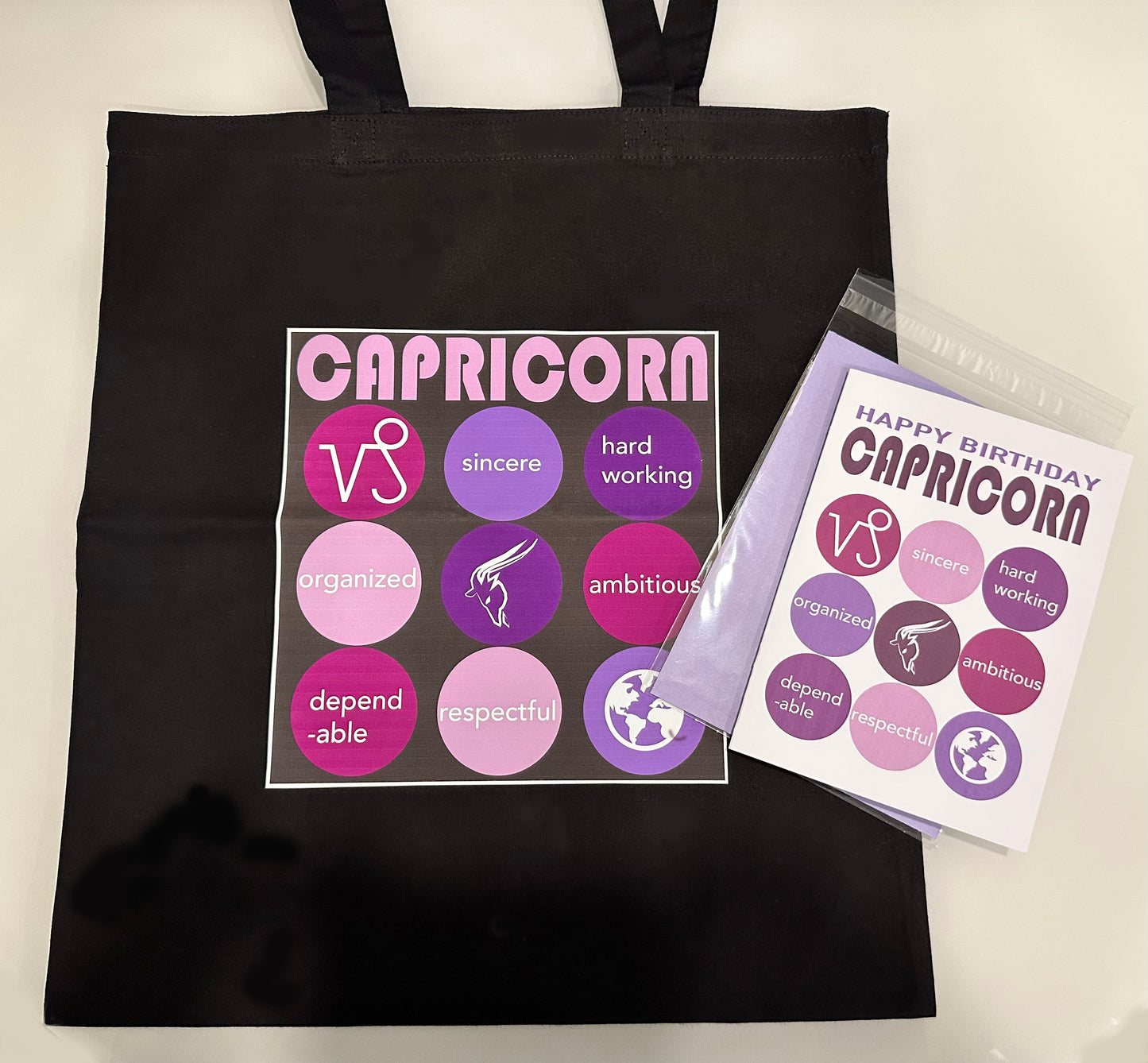 Black CAPRICORN Astrology Unisex Cotton Reusable Tote Bag