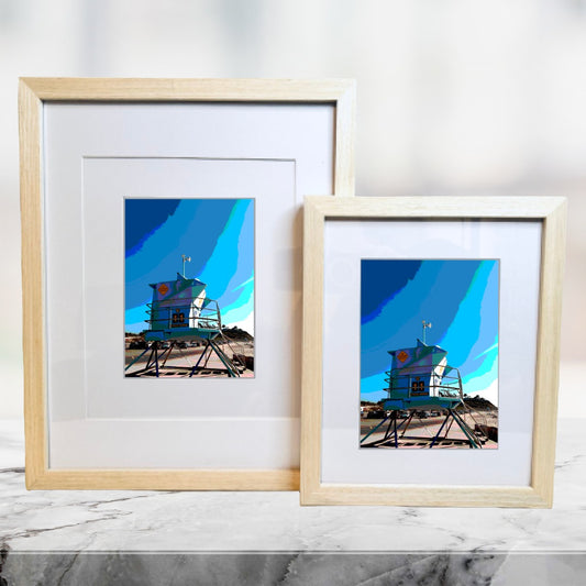 San Diego Cardiff Beach Lifeguard Station Printed Artwork Home Decor Framed or Matted