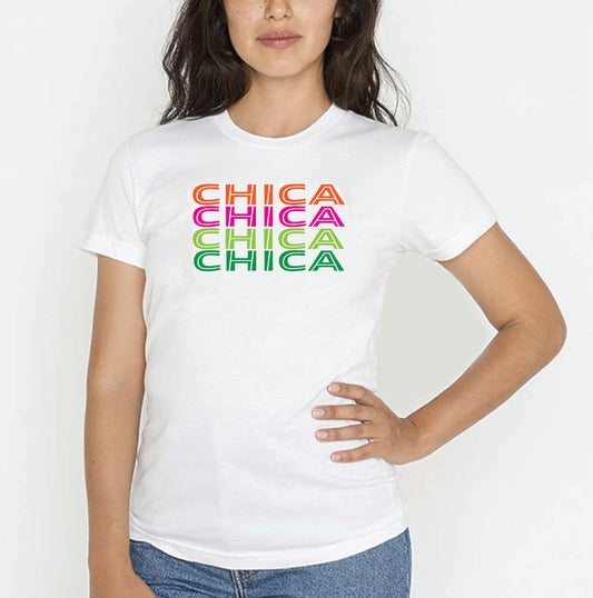 White Multi Color CHICA Girl in Spanish Women's Cotton Graphic T-shirt