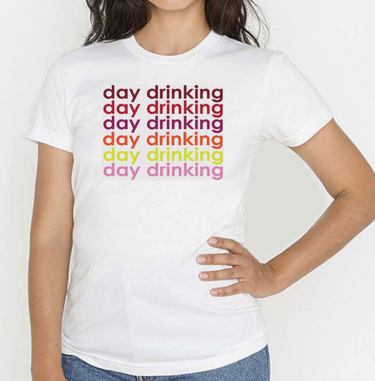 White DAY DRINKING Cotton Women's Graphic T-shirt