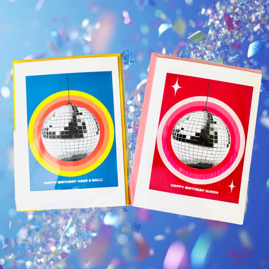Happy Birthday Queen or Have a Ball!  5x7 Disco Mirror Party ball greeting card