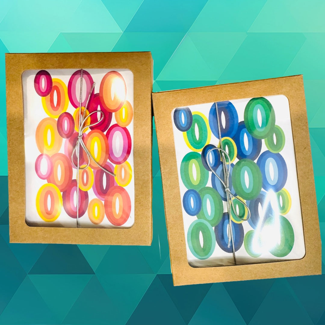 Green ELLIPSES A2 Geometric boxed note card set of 10