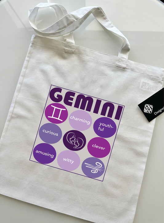 White GEMINI HOROSCOPE Unisex Cotton Reusable Tote Bag