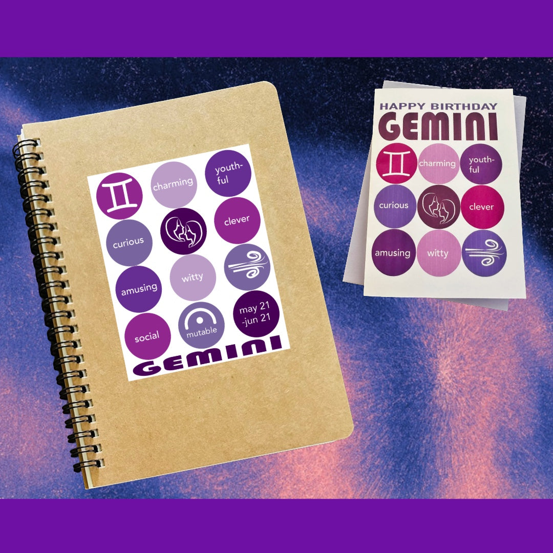 GEMINI Astrology Traits & Symbols Spiral Kraft A5 Notebook
