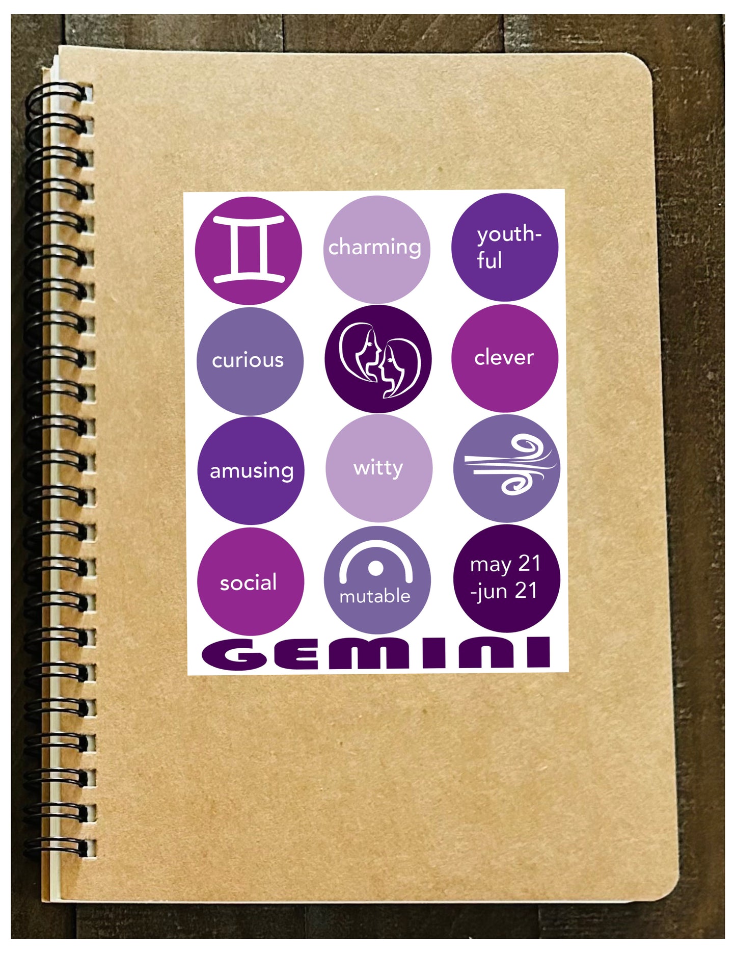 GEMINI Astrology Traits & Symbols Spiral Kraft A5 Notebook