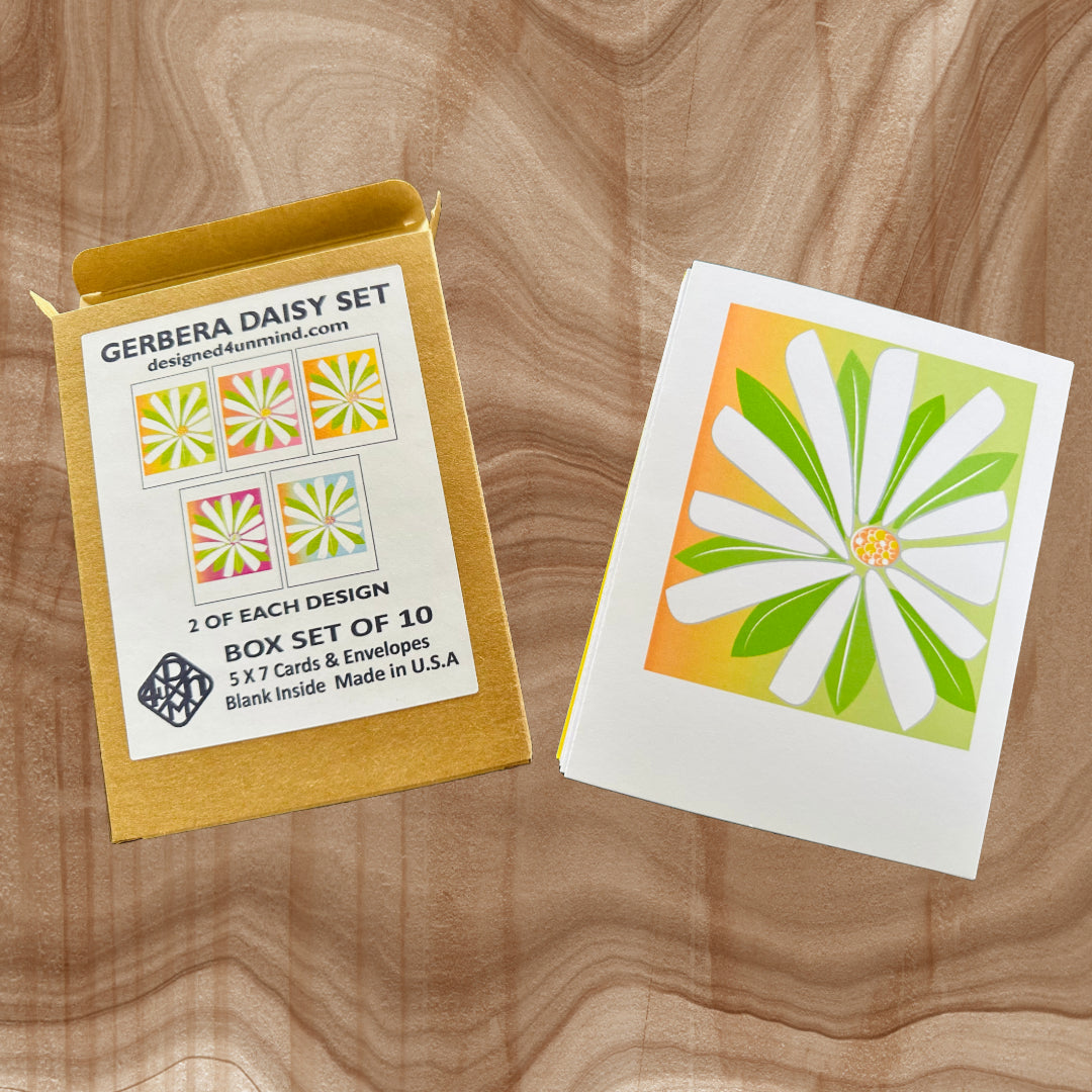 GERBERA DAISY Note Cards A2 size Bold Floral Modern & Colorful Stationery Boxed set of 10