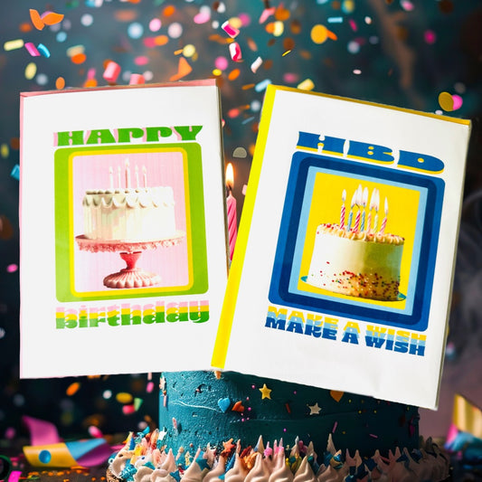Happy Birthday & HBD Make a wish! 5x7 Birthday Cake Fancy or with sprinkles card