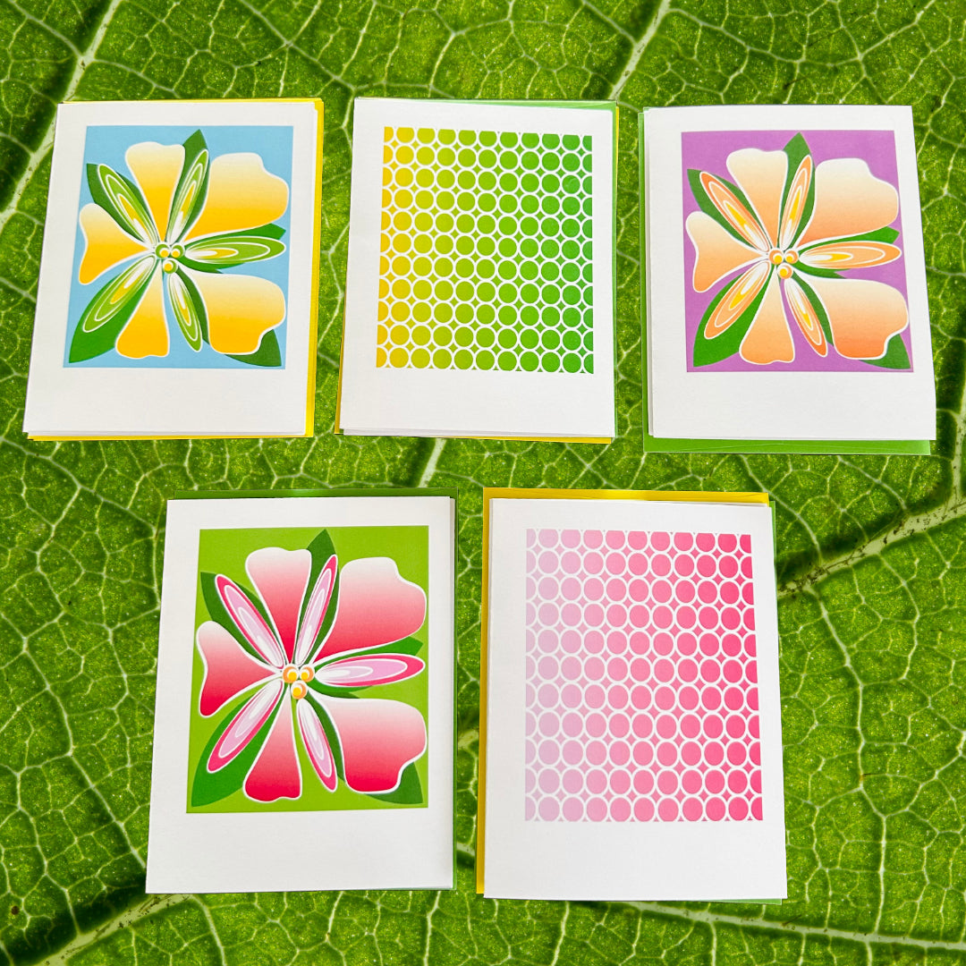 HIBISCUS GRID FLOWER Note Cards A2 size Bold Floral Modern & Colorful Stationery Boxed set of 10