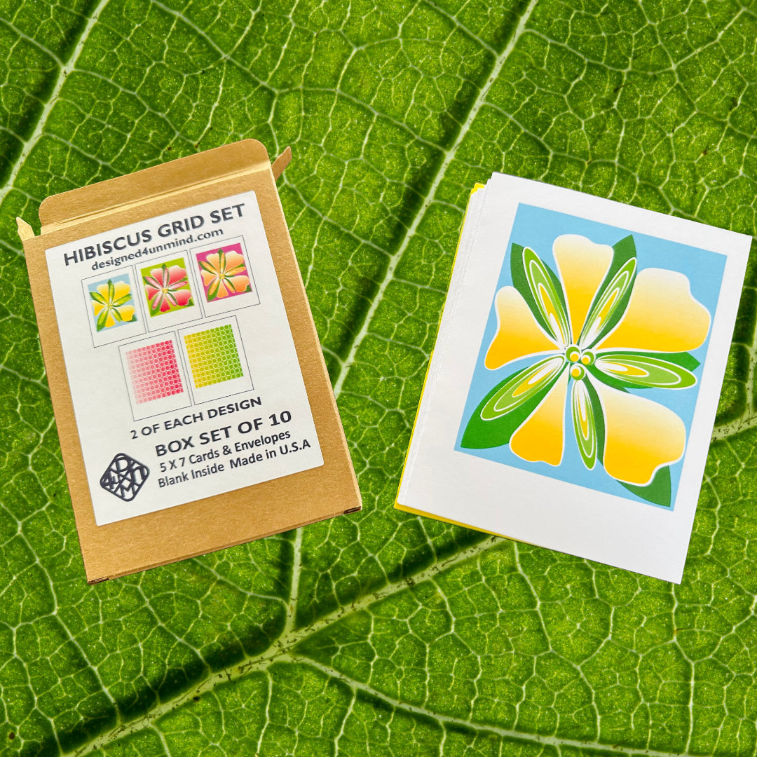 HIBISCUS GRID FLOWER Note Cards A2 size Bold Floral Modern & Colorful Stationery Boxed set of 10