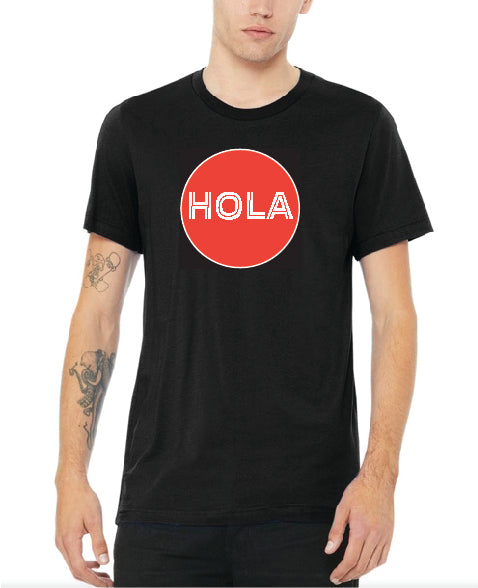 Black HOLA Hello in Spanish Unisex Cotton Graphic T-shirt