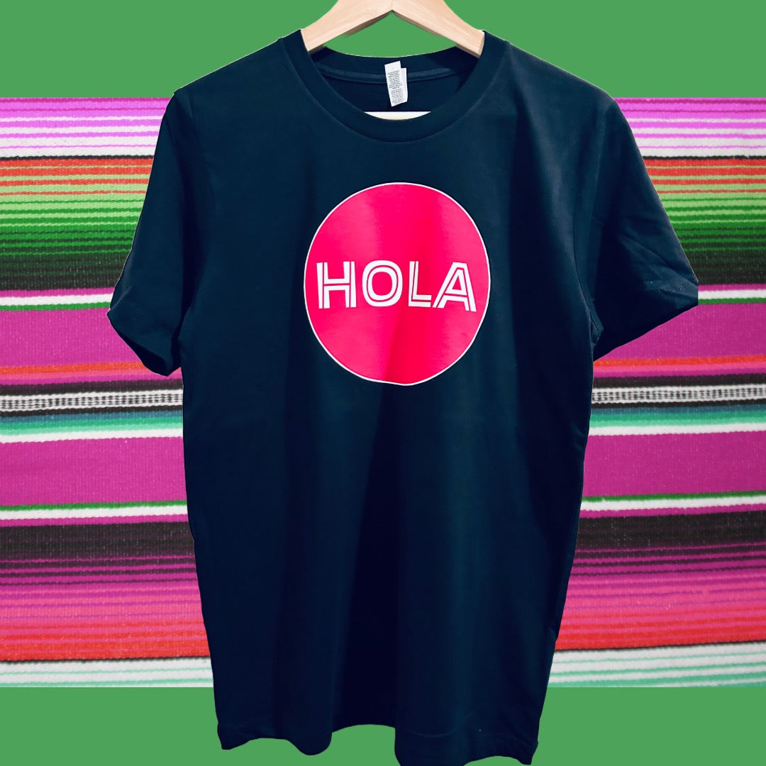 Black HOLA Hello in Spanish Unisex Cotton Graphic T-shirt