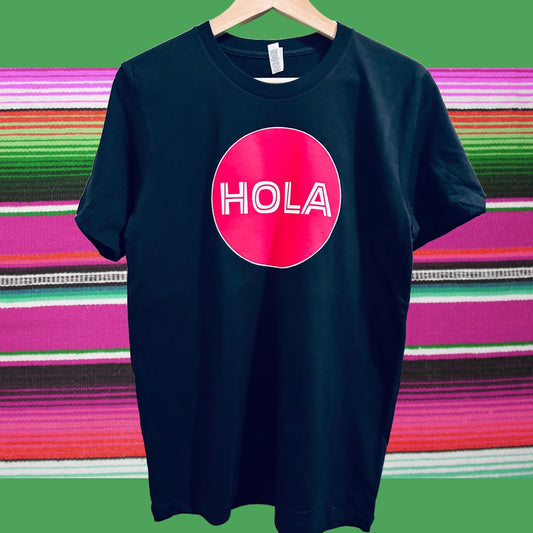 Black HOLA Hello in Spanish Unisex Cotton Graphic T-shirt