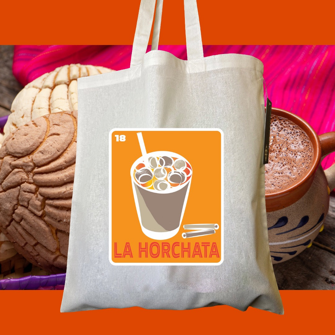 LA HORCHATA Mexican Loteria Symbols Tote Bag Lightweight Cotton Reusable Shopping, Pool or Beach carry all bag