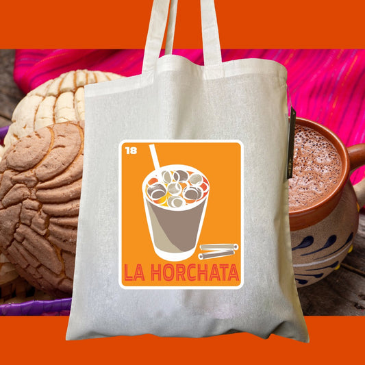LA HORCHATA Mexican Loteria Tote Cotton Reusable Shopping, Pool or Beach bag