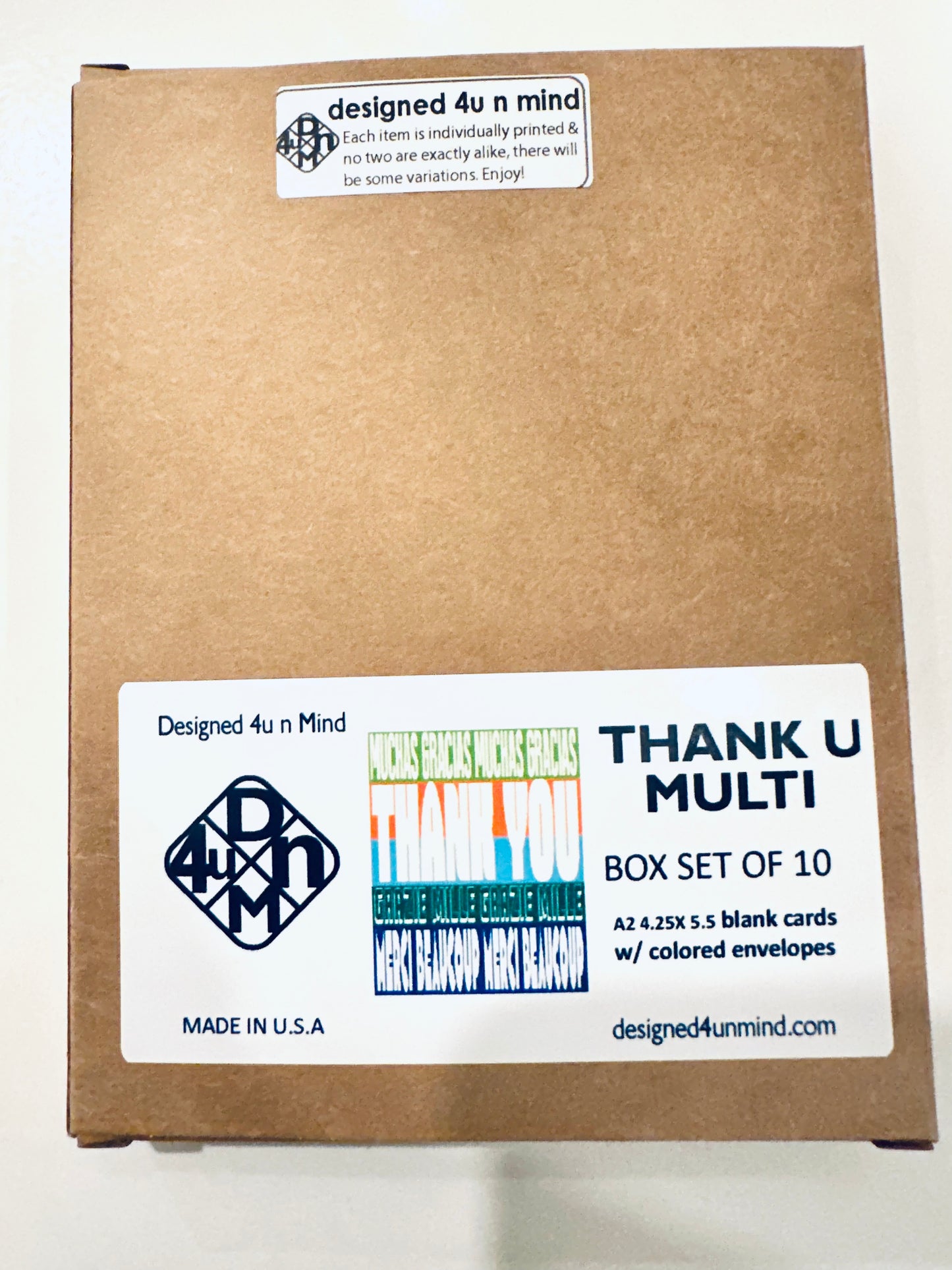 Blue Multi language A2 5.5L X 4.25W size THANK U Cards Boxed set of 10