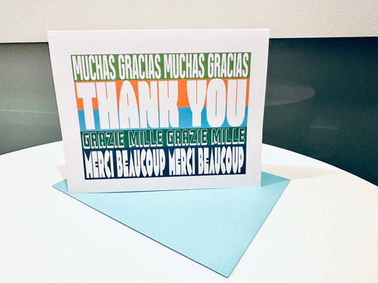 Thank You Multi Language Italian French Spanish 5x7 colorful Greeting Card