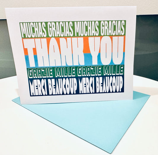 Blue Multi language A2 5.5L X 4.25W size THANK U Cards Boxed set of 10