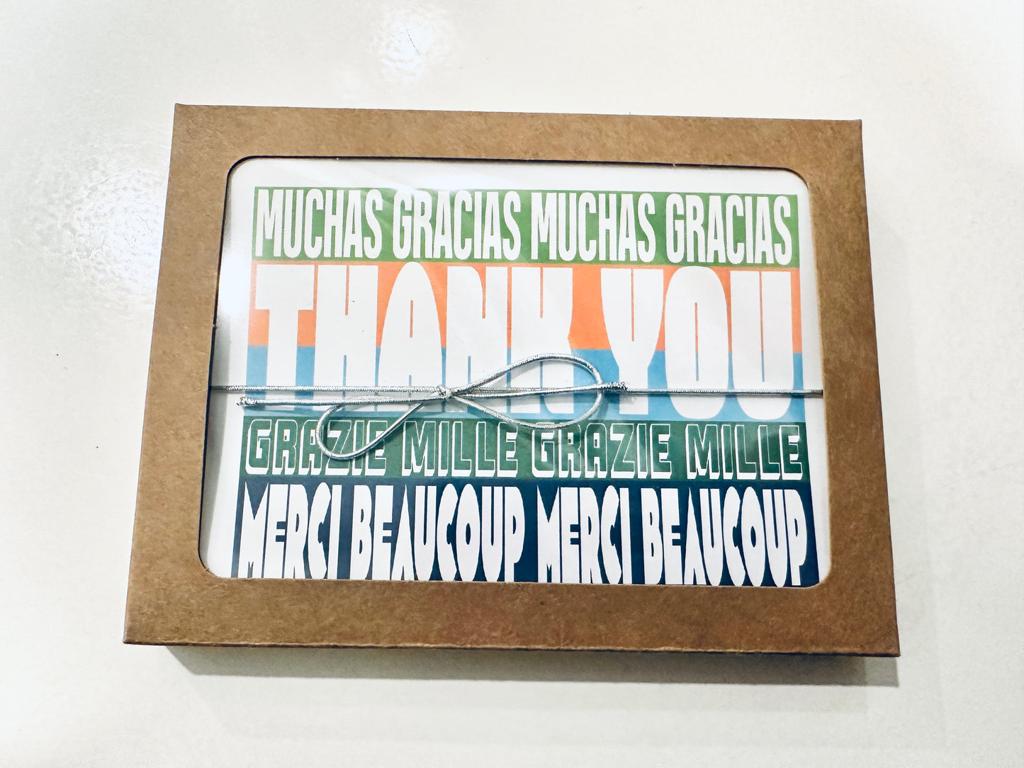 Blue Multi language A2 5.5L X 4.25W size THANK U Cards Boxed set of 10