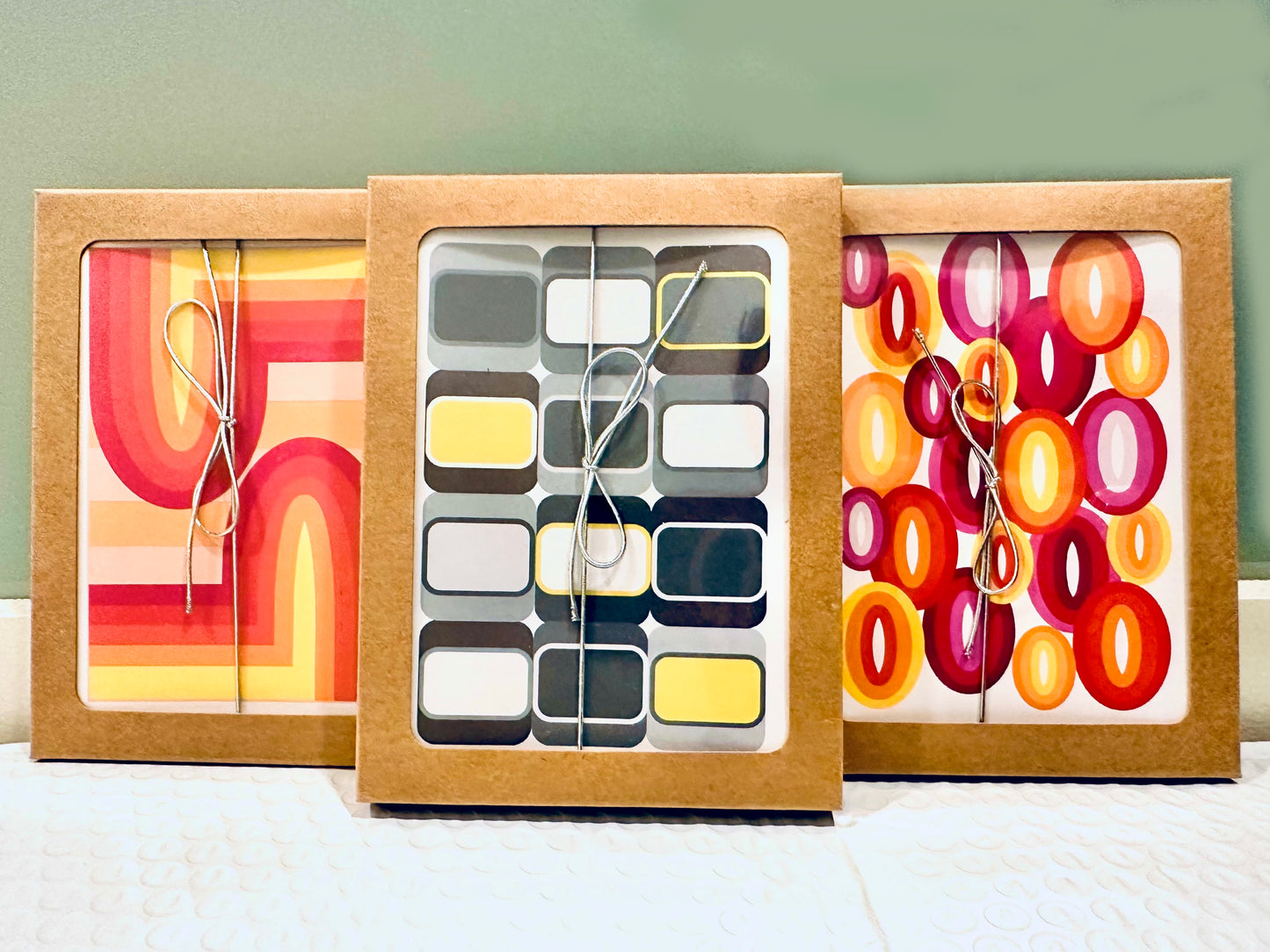 Grey SOFT SQUARES A2 Geometric boxed note card set of 10