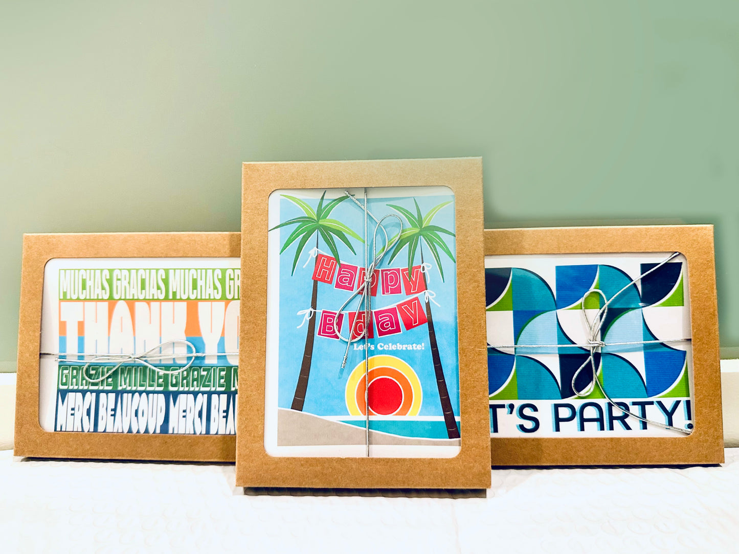 Blue LETS PARTY Geometric Invitations A2 Boxed note card set of 10