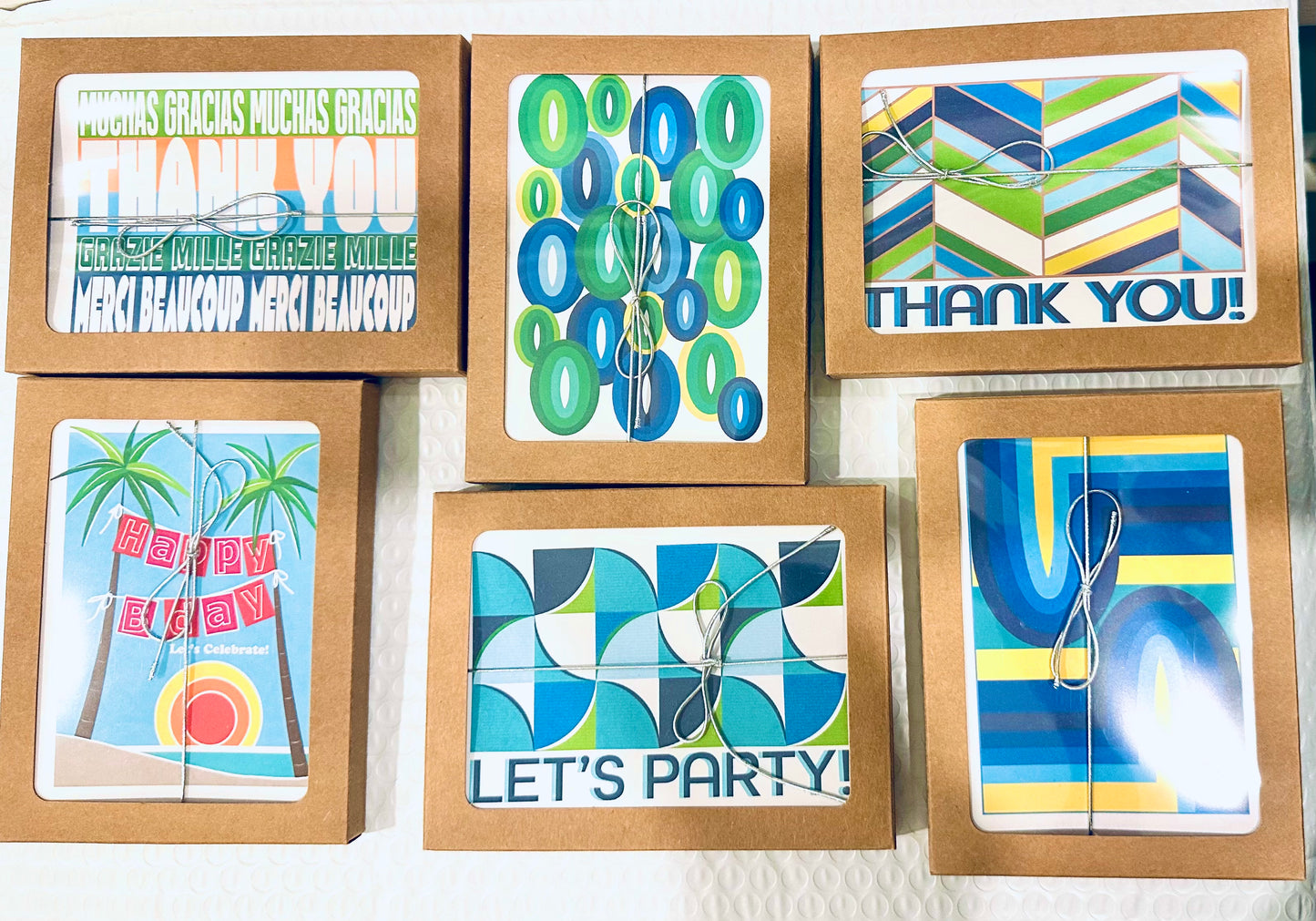 Green Chevon Thank you cards A2 size boxed note card set of 10
