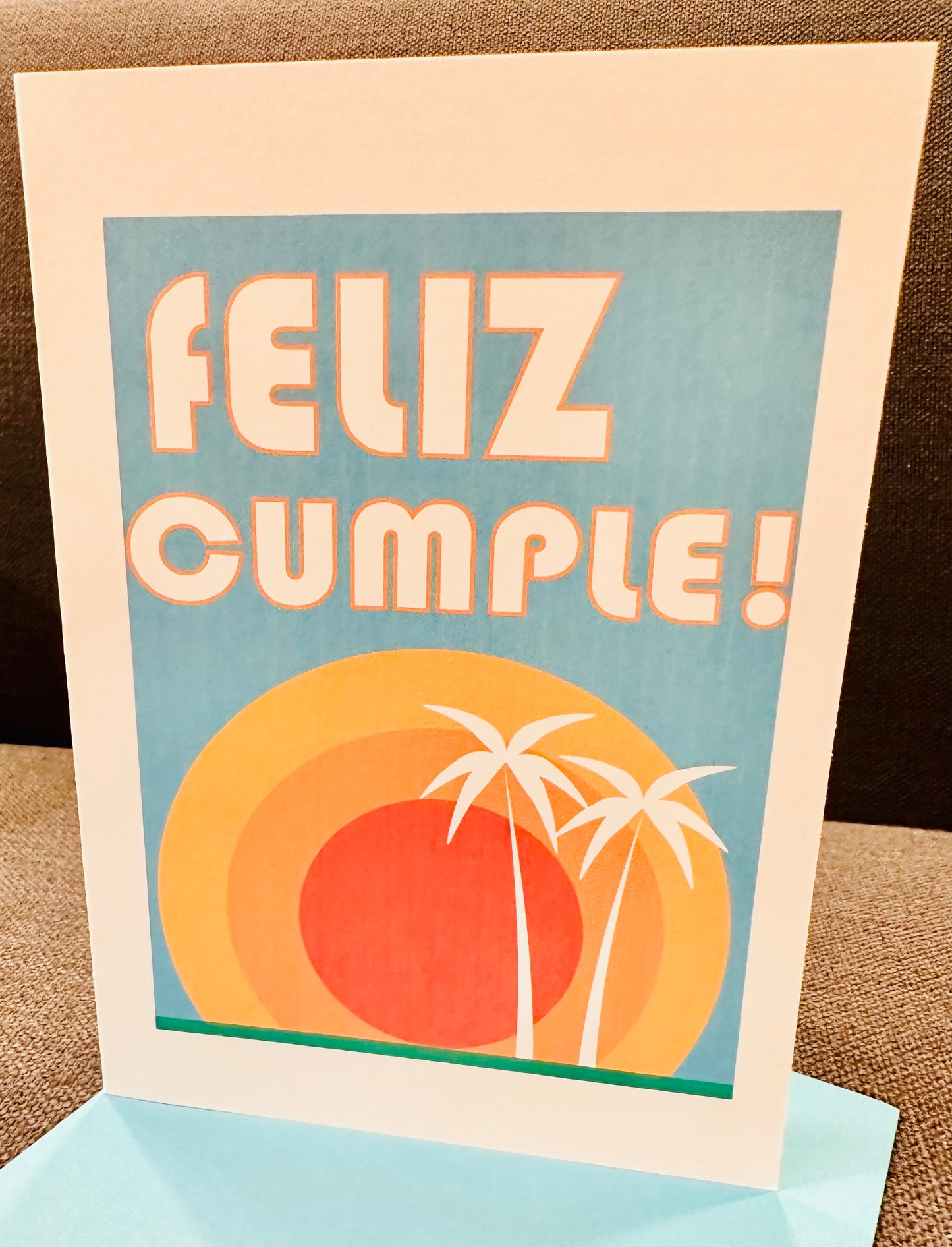 Happy B-Day & Feliz Cumple! 5x7 Tropical sunset Happy Birthday Card English & Spanish